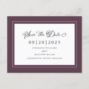 Carte Postale Faire-part Sauvegarder la date de mariage élégant violet écri