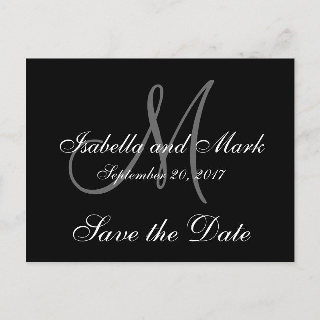 Carte Postale Faire-part Sauvegarder la date, Initiale, Monogramme, Noir, G (Devant)