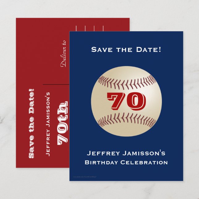 Carte Postale Faire-part Sauver Date 70e Anniversaire Fête Baseball (Devant / Derrière)