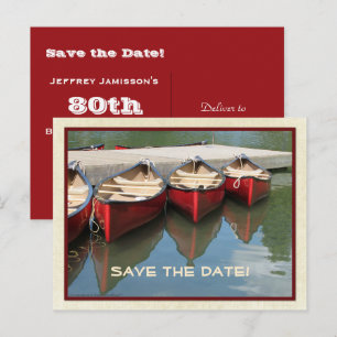 Carte Postale Faire-part Sauver la date 80e anniversaire canots rouges, nom