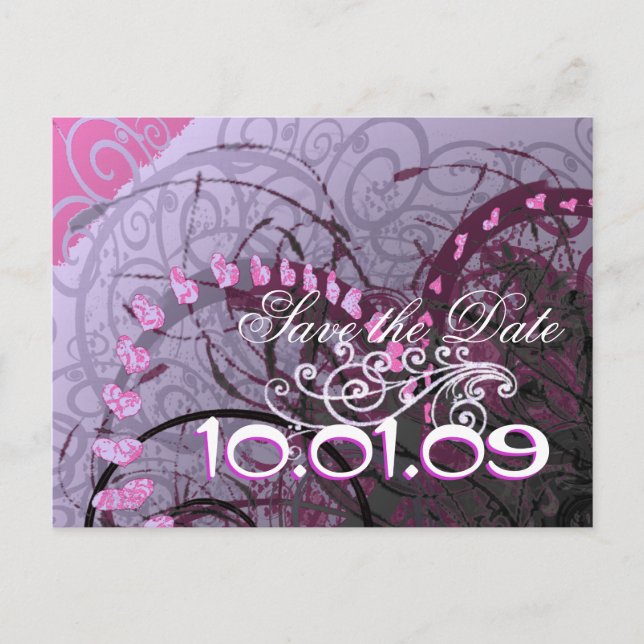 Carte Postale Faire-part Sauver la date cœurs roses - - (Devant)