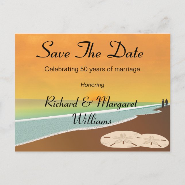 Carte Postale Faire-part Sauver la date de l'anniversaire de plage (Devant)