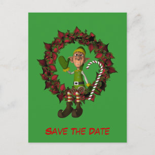 Carte Postale Faire-part Sauver la date drôle elfe sur la couronne de vacan