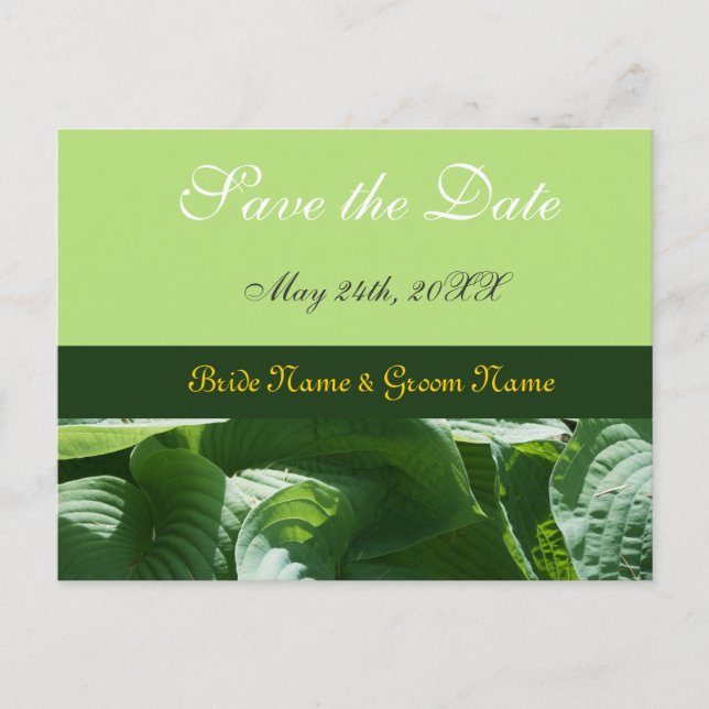 Carte Postale Faire-part sauver la date, feuilles vertes fraîches (Devant)