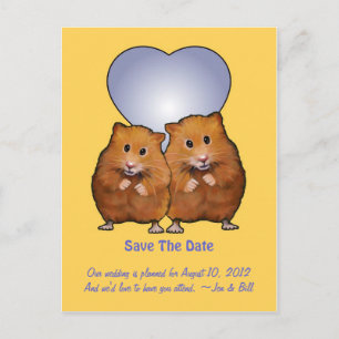 Carte Postale Faire-part Sauver la date : joli couple de hamsters : cœur