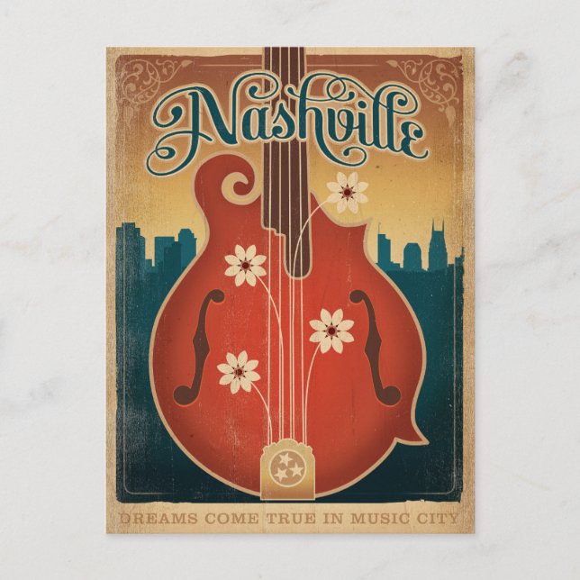 Carte Postale Faire-part Sauver la date | Nashville, TN - Mandoline Fleur (Devant)