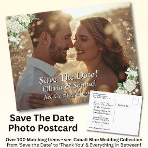 Carte Postale Faire-part Sauver la date, Photo - Roses bleues et blanches d