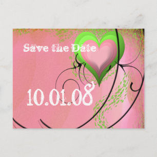 Carte Postale Faire-part Sauver la date Rose et Vert Cœur Médiéval