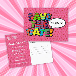 Carte Postale Faire-part Sauver la date Rose Moderne Cœurs Confettis Mariag