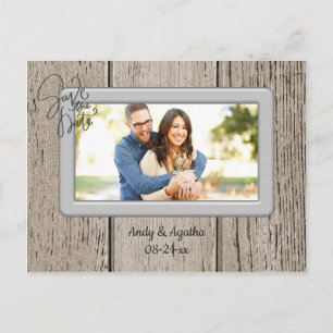 Carte Postale Faire-part Sauver la date Rustique en Bois avec Photo