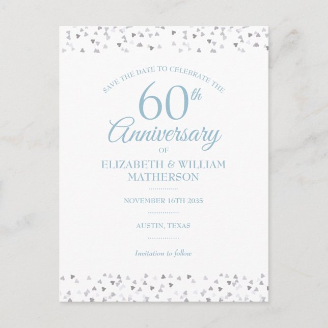 Carte Postale Faire-part Sauvez la date 60e Anniversaire Coeurs d'amour (Devant)