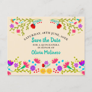 Carte Postale Faire-part Sauvez la date Floral Mexicain Fiesta Champagne