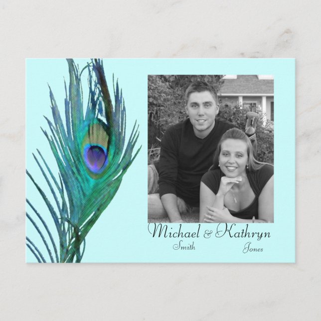 Carte Postale Faire-part Sauvez la date - Paon #2 (Devant)