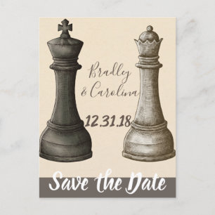 Carte Postale Faire-part Sauvez la date Roi Reine d'échecs