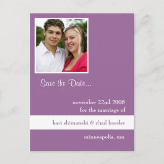 Carte Postale Faire-part Sauvez la date violet !