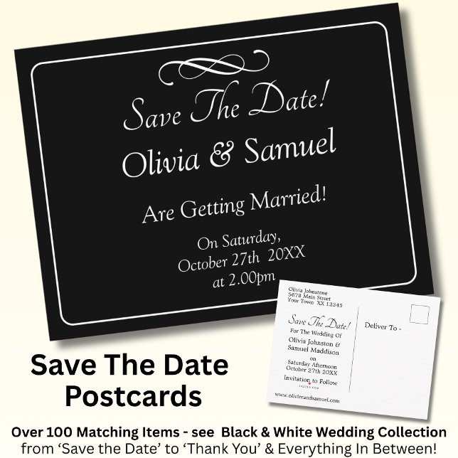 Carte Postale Faire-part Save The Date -Black & White with Infinity Scroll  (Créateur téléchargé)