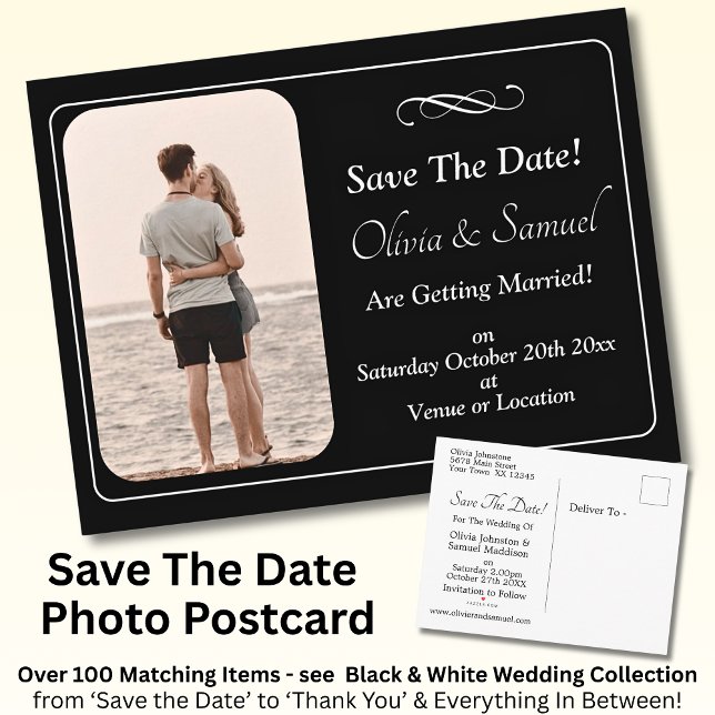 Carte Postale Faire-part Save The Date, Photo - Black & White with Infinity (Créateur téléchargé)