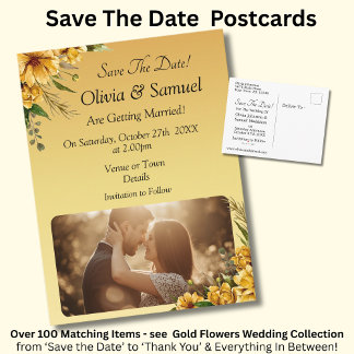 Carte Postale Faire-part Save The Date - Photo with Golden Yellow Flowers