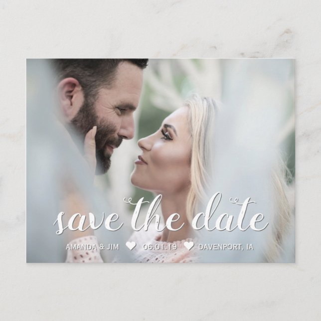 Carte Postale Faire-part "Save the date" pour mariage | Élégant script mode (Devant)
