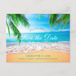Carte Postale Faire-part Scène de plage, enregistrez la date