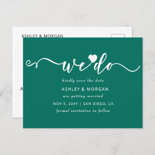 Carte Postale Faire-part Script Coeur vert Turquoise que nous faisons enreg