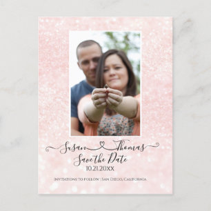 Carte Postale Faire-part Script Connected Heart Parties scintillant Blush E