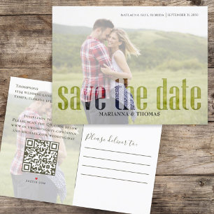 Carte Postale Faire-part Script de calligraphie or Photo Code QR Budget