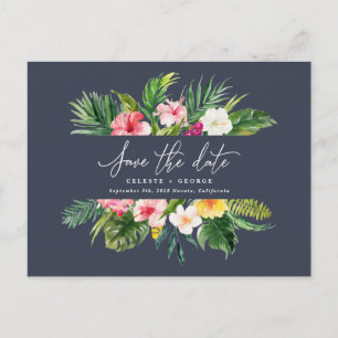 Carte Postale Faire-part Script de feuillage d'aquarelle tropicale enregist