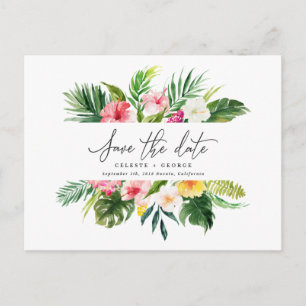 Carte Postale Faire-part Script de feuillage d'aquarelle tropicale enregist