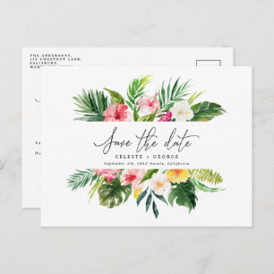 Carte Postale Faire-part Script de feuillage d'aquarelle tropicale enregist
