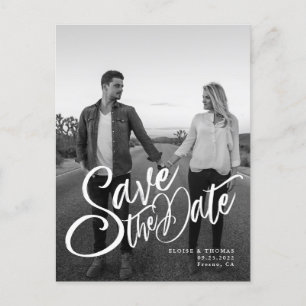 Carte Postale Faire-part Script de sauvegarde de mariage élégant avec photo