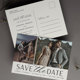 Carte Postale Faire-part Script Lisse   Deux Photos de Mariage Enregistrer 