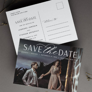 Carte Postale Faire-part Script lisse   Mariage photo Enregistrer la date
