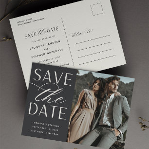 Carte Postale Faire-part Script lisse   Mariage photo Enregistrer la date