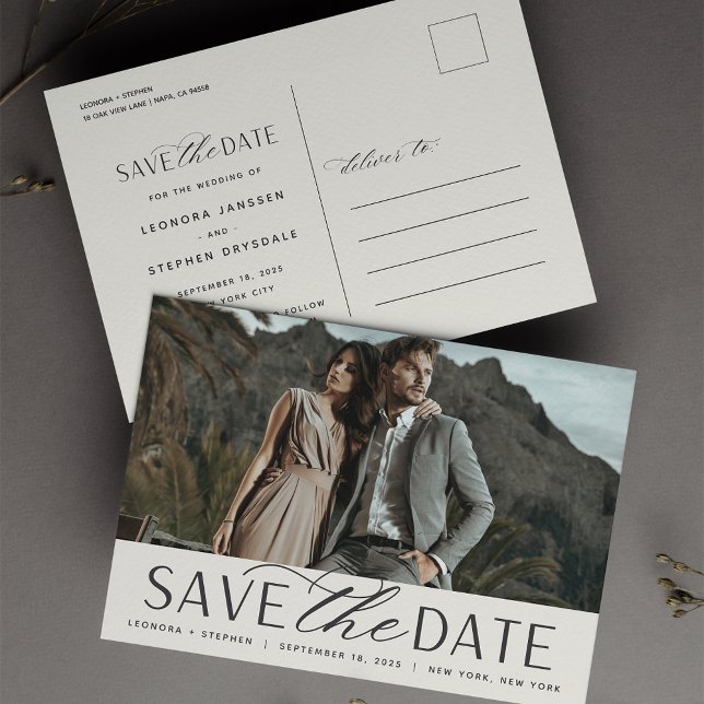 Carte Postale Faire-part Script lisse | Mariage photo Enregistrer la date (Créateur téléchargé)