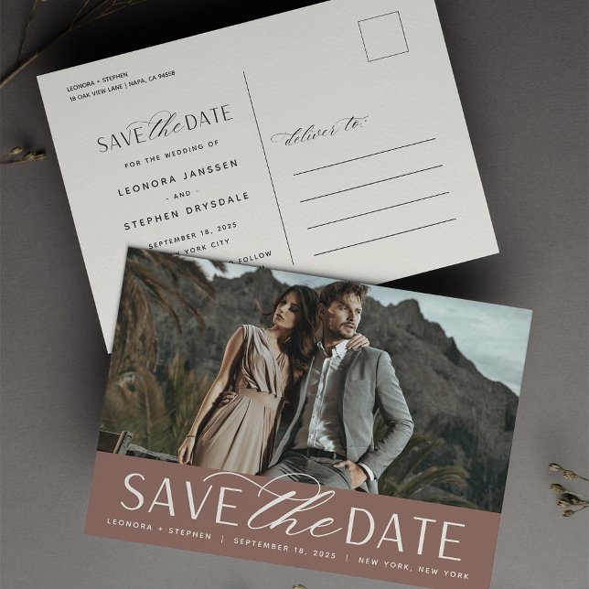 Carte Postale Faire-part Script lisse | Mariage photo Enregistrer la date (Créateur téléchargé)