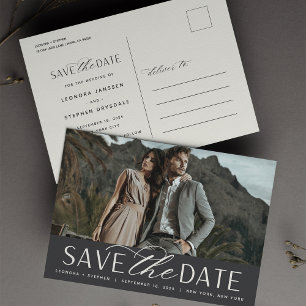 Carte Postale Faire-part Script lisse   Mariage photo Enregistrer la date