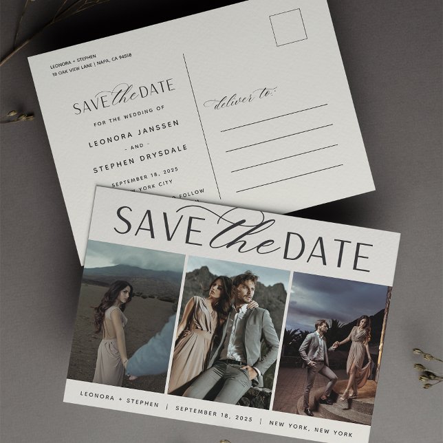 Carte Postale Faire-part Script lisse | Trois mariage photo Enregistrer la  (Créateur téléchargé)