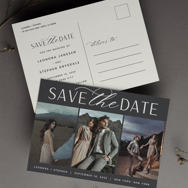 Carte Postale Faire-part Script lisse | Trois mariage photo Enregistrer la  (Créateur téléchargé)