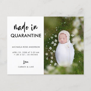 Carte Postale Faire-part Script made in Quarantine Nouveau-né Élégant Simpl