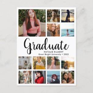 Carte Postale Faire-part Script Moderne Diplômé 14 Photo Collage Graduation