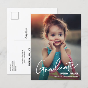 Carte Postale Faire-part Script moderne Kindergarten Girl Graduate Photo