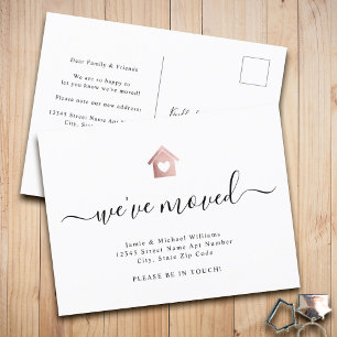 Carte Postale Faire-part Script moderne Nous avons déplacé Rose Gold Home M