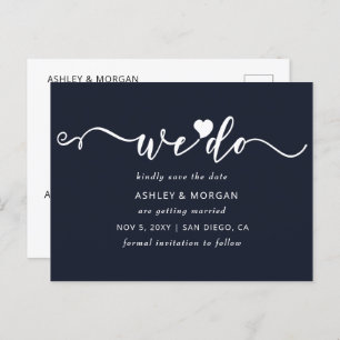 Carte Postale Faire-part Script Navy Heart We Do Save the Date