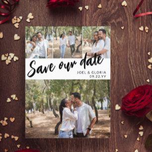 Carte Postale Faire-part Script noir 4 Photos Mariage Enregistrer notre dat