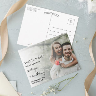 Carte Postale Faire-part Script noir et blanc moderne photo minimaliste