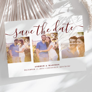 Carte Postale Faire-part Script Signature Trois Photos Marron Carton de Fai