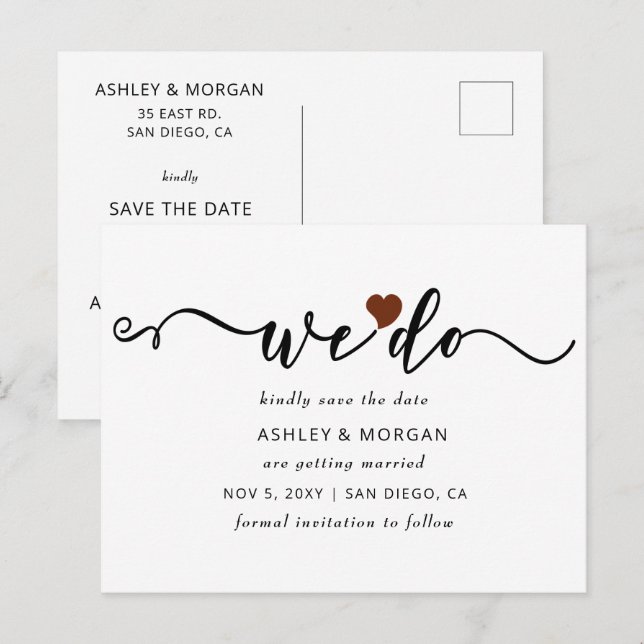 Carte Postale Faire-part Script Terracotta Heart Nous Sauvons la Date (Devant / Derrière)