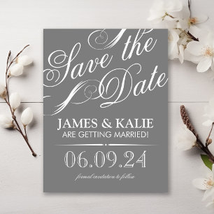 Carte Postale Faire-part Script Vintage gris et blanc Enregistrer la date