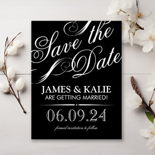 Carte Postale Faire-part Script Vintage noir et blanc Enregistrer la date